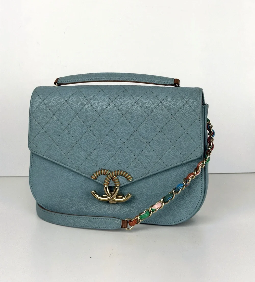 Chanel Paris-Cuba Medium Top Handle Shoulder Bag in Blue Caviar Leather 2017 D4